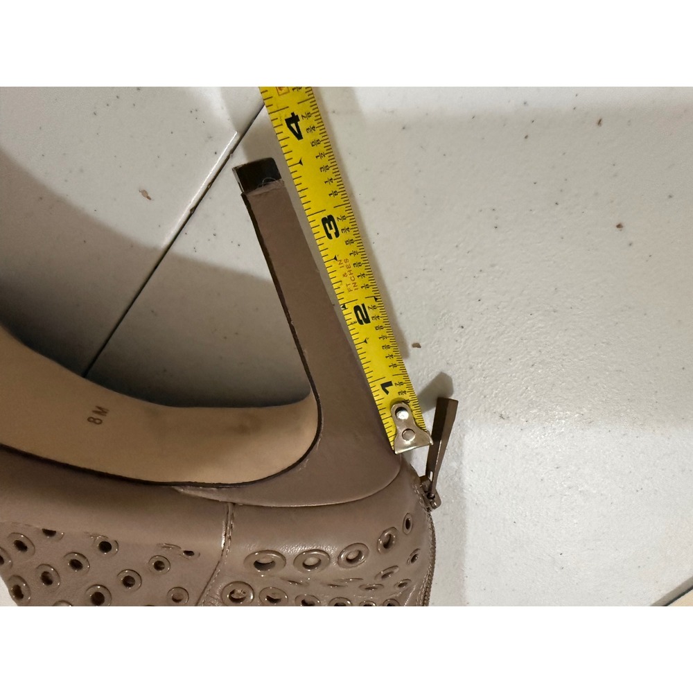 BCBGMAXAZRIA Taupe Leather Eyelet Peep Toe Stiletto Ankle Boots 8M - Picture 7 of 8